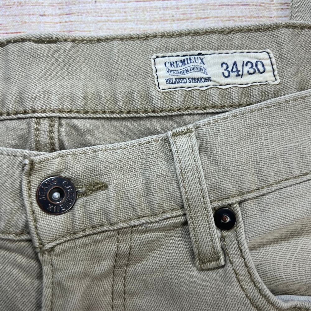 Cremieux Relaxed Straight Jeans Mens 34/30 Khaki Tan Premium Denim Stretch - Picture 3 of 9